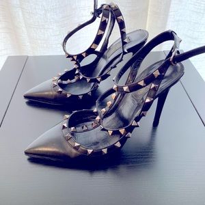 Valentino Rockstud Leather slingback, NOIR